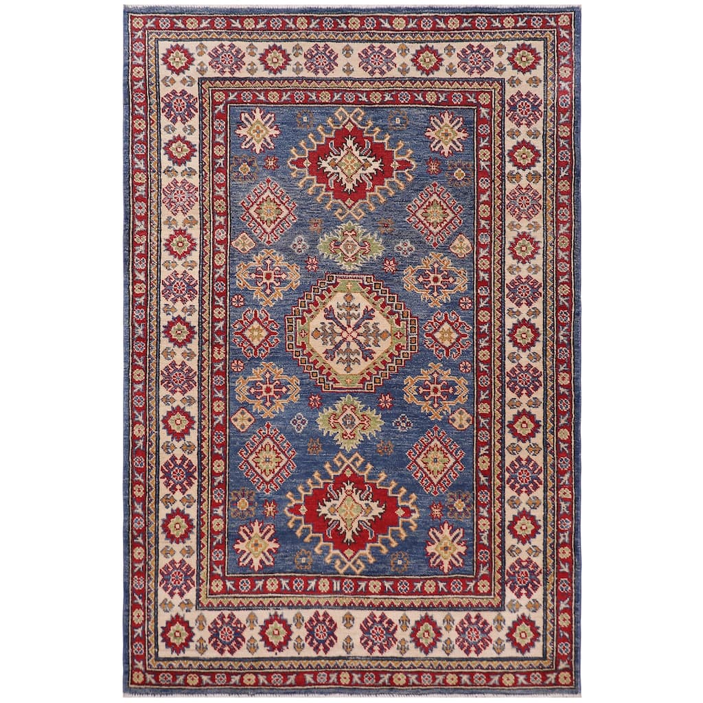 Tribal Kazak Cornelius Blue/Beige Wool Rug - 4'2'' x 6'0''