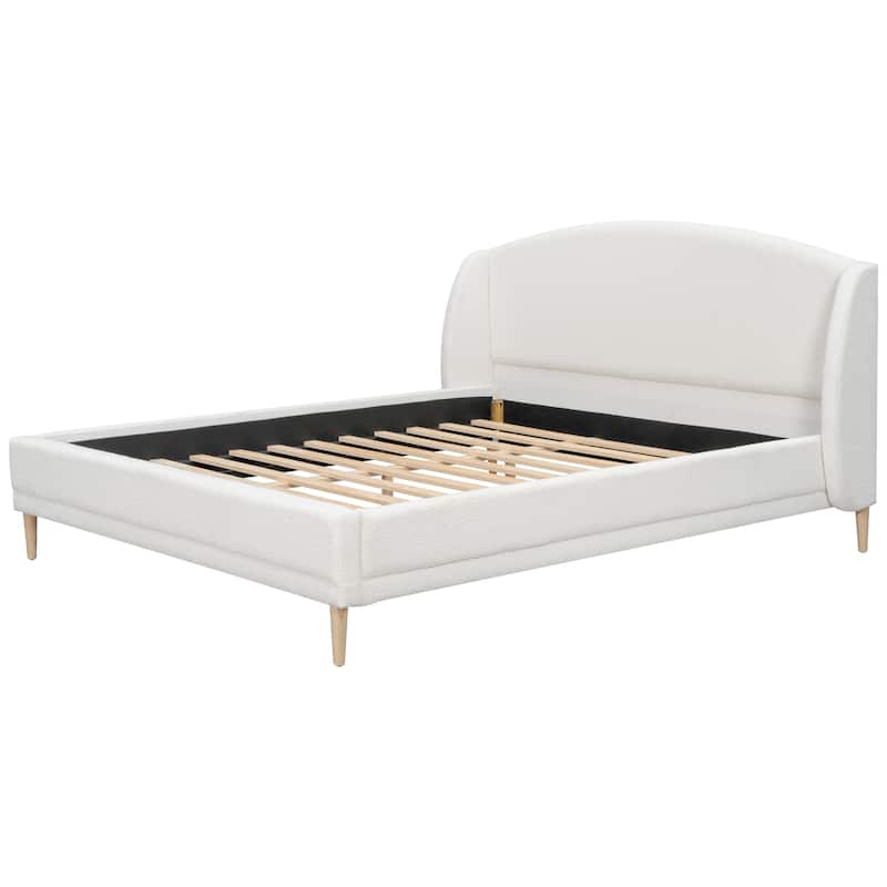 Upholstered Platform Bed Boucle Fabric and Wingback Headboard