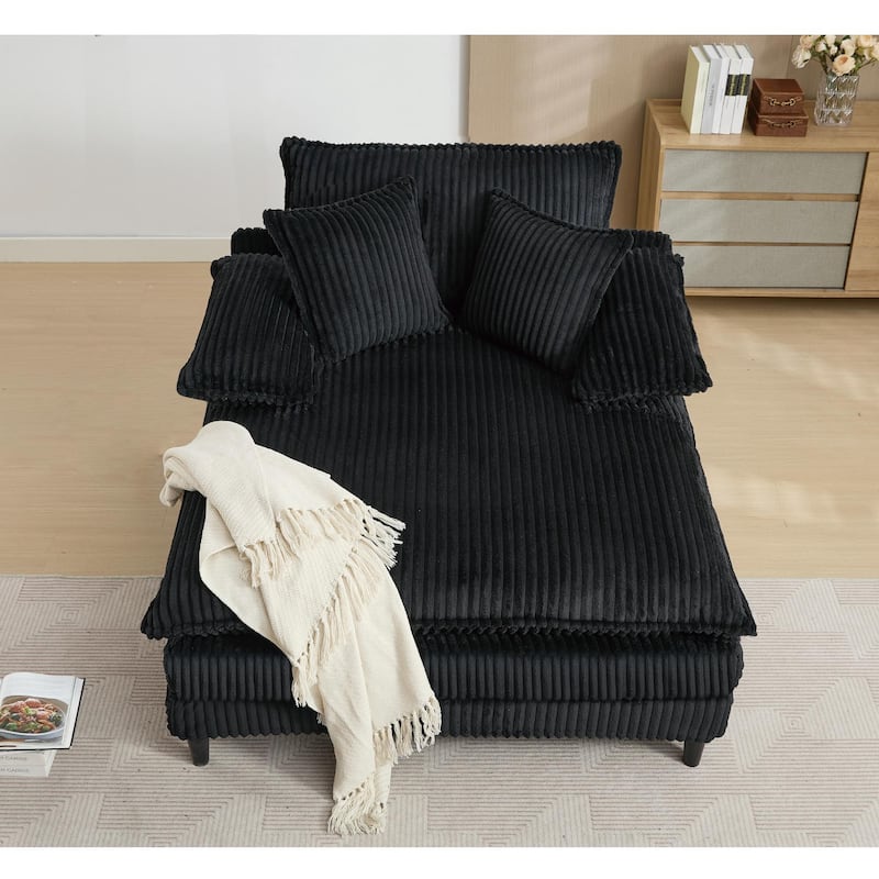 Reclining Sleeper Sofa Bed Single Chaise Lounge Corduroy Upholstered Lounge Couch Chair with Adjustable Backrest and Pillows