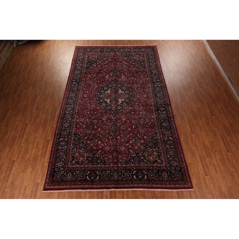 Traditional Mashad Persian Large Vintage Rug Handmade Wool Carpet - 10'0"x 16'6"