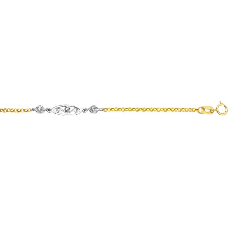 Curata 14K Two-tone Gold 10" Filigree Medallion Station Anklet