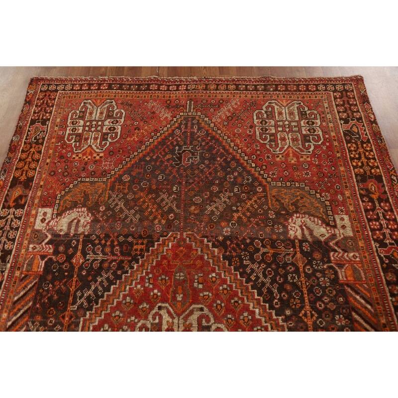 Vegetable Dye Shiraz Persian Antique Area Rug Handmade Wool Carpet - 5'1"x 8'0"