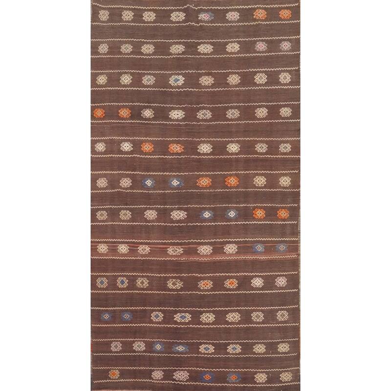 Hand Woven Oriental 100% Wool Carpet Southwestern Tribal Brown Kilim Area Rug - 9' 0'' X 5' 4''