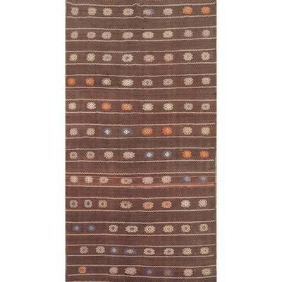 Hand Woven Oriental 100% Wool Carpet Southwestern Tribal Brown Kilim Area Rug - 9' 0'' X 5' 4''