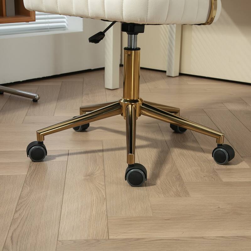 Velvet Home Office Desk Chair, Height Adjustable Task Chair, Armless Single Chair with Wheels, 360° Swivel Vanity Chair - N/A