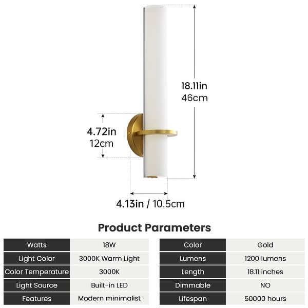 dimension image slide 1 of 5, Modern Wall Sconce 2-Pack Sconce Wall Lighting Acrylic Lampshade 18in Wall Light Fixture