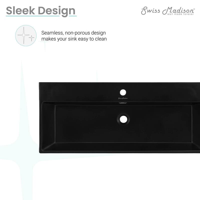 Claire 40” Rectangle Wall-Mount Bathroom Sink in Matte Black