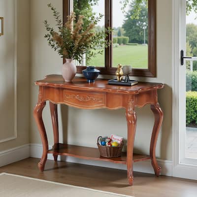 Mid-Century Modern Vintage Console Table with Shelf