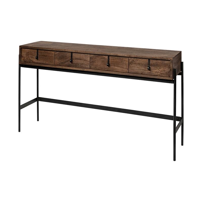 Glenn I Square Dark Brown Wood and Iron Black Frame Side Table - 55.5L x 14.0W x 30.0H - Dark Brown - Wood
