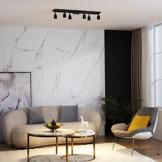 Modern Integrated LED Track Light, 42W Six Bulb with Rotating Heads, 3000K Modern Interior Spotlight, Black - 5.6" x 34.5"