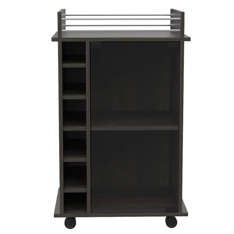 TUHOME Dukat Bar Cart,Two Shelves, Six Built-in Wine Rack and Four Casters - N/A
