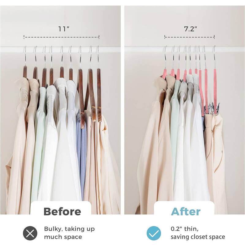 VECELO 20-Pack Pant Hangers (Black/Grey/Pink/Beige/Green) Clothes Hangers Non-slip Space-saving Clothes Hangers