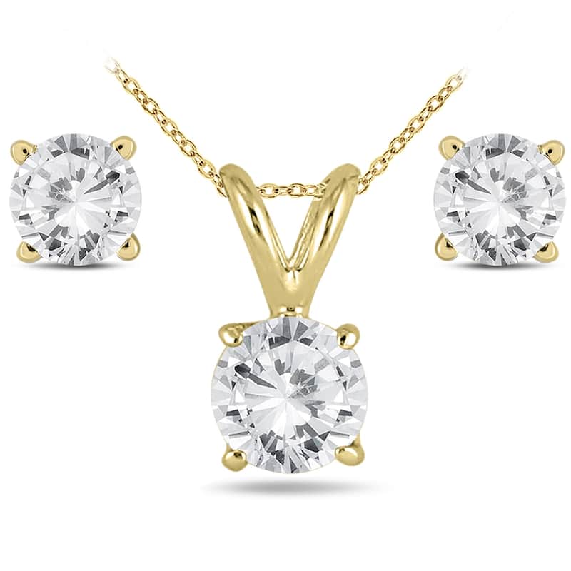 1 Carat TW Diamond Solitaire Pendant and Earring Matching Set in 14K Yellow Gold (H-I Color, SI1-SI2 Clarity)
