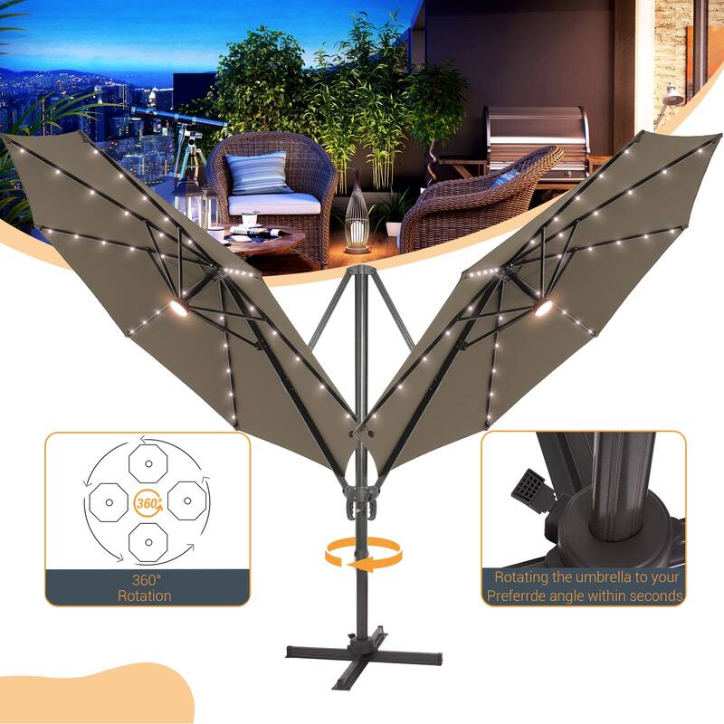 LIVOOSUN 11FT LED Cantilever Patio Umbrella 240g Solution-Dyed Fabric