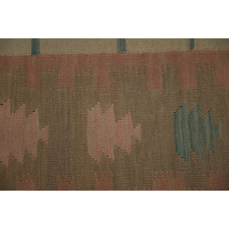 Hand Woven Oriental 100% Wool Carpet Southwestern Tribal Green Kilim Area Rug - 5' 7'' X 3' 9''