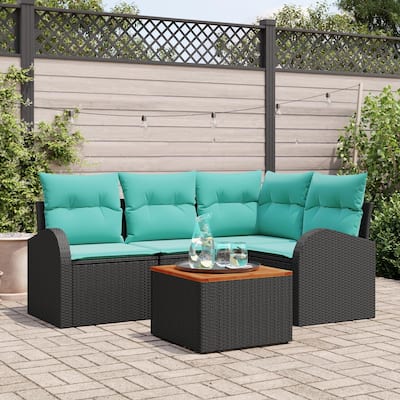 vidaXL 5 Garden Sofa Set with Cushions Black Poly Rattan - 70.5 x 48.8 x 27.2