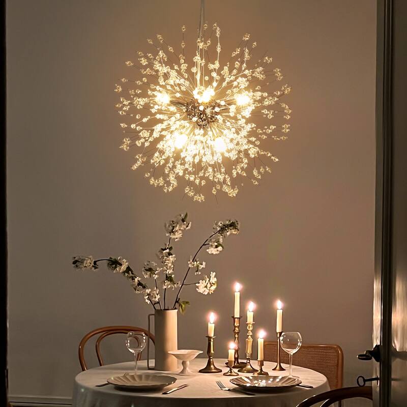 8/9/16-Light Modern Glam Linear Sputnik Globe Pendant Island Light Firework Starburst Crystal Chandelier with Crystal Beads