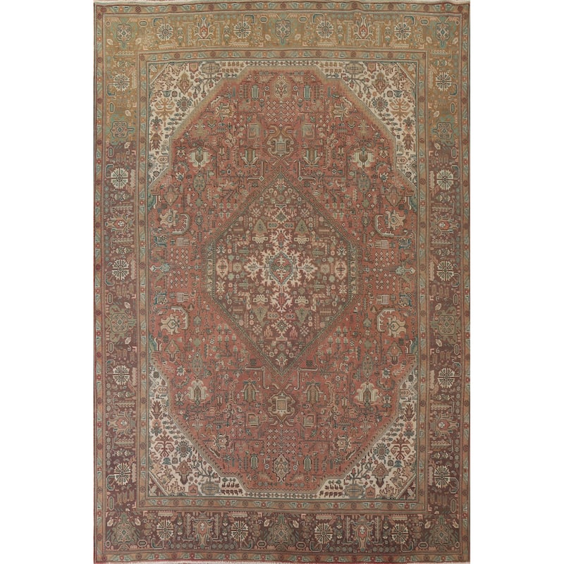 Handmade Geometric Tabriz Persian Vintage Rug Oriental Wool Carpet - 9'10" x 12'7"