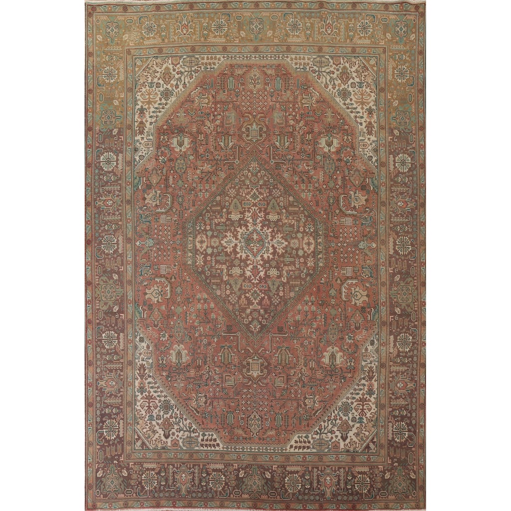 Handmade Geometric Tabriz Persian Vintage Rug Oriental Wool Carpet - 9'10" x 12'7"