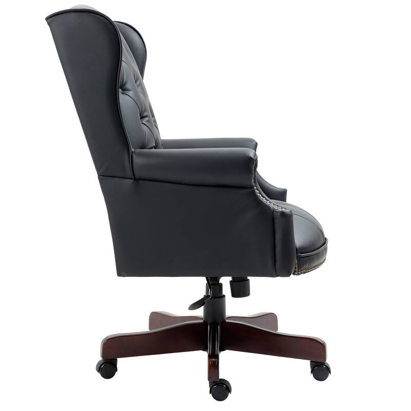 High Back Reclining Office Chair PU Leather Office Chair with Thick Cushioned Seat Back and Casters, for Office, Burgundy