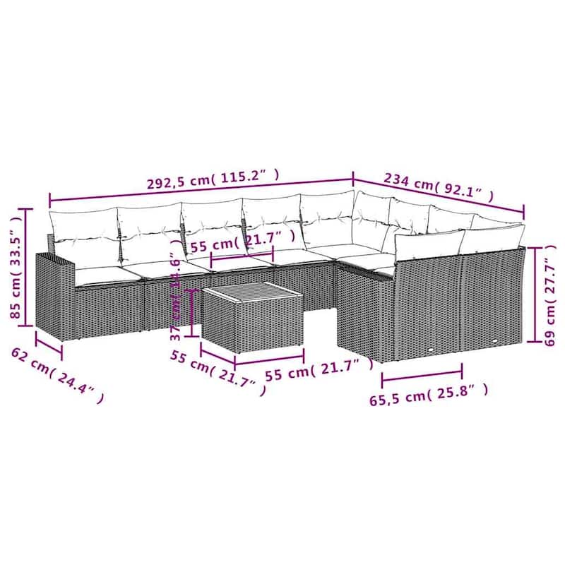 vidaXL 10 Piece Patio Sofa Set with Cushions Black Poly Rattan