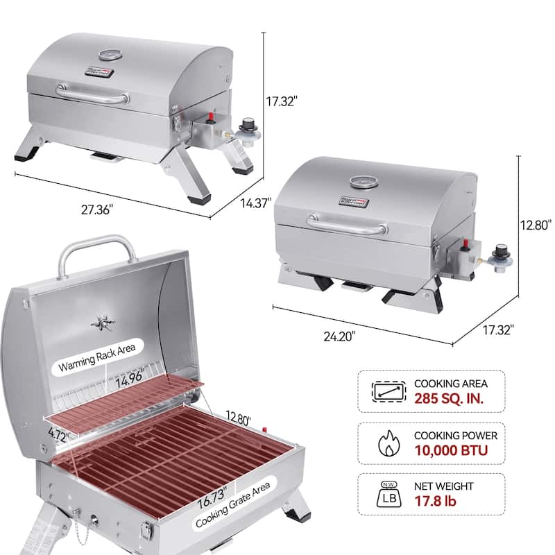 Royal Gourmet Stainless Steel Portable Grill with Folding Legs