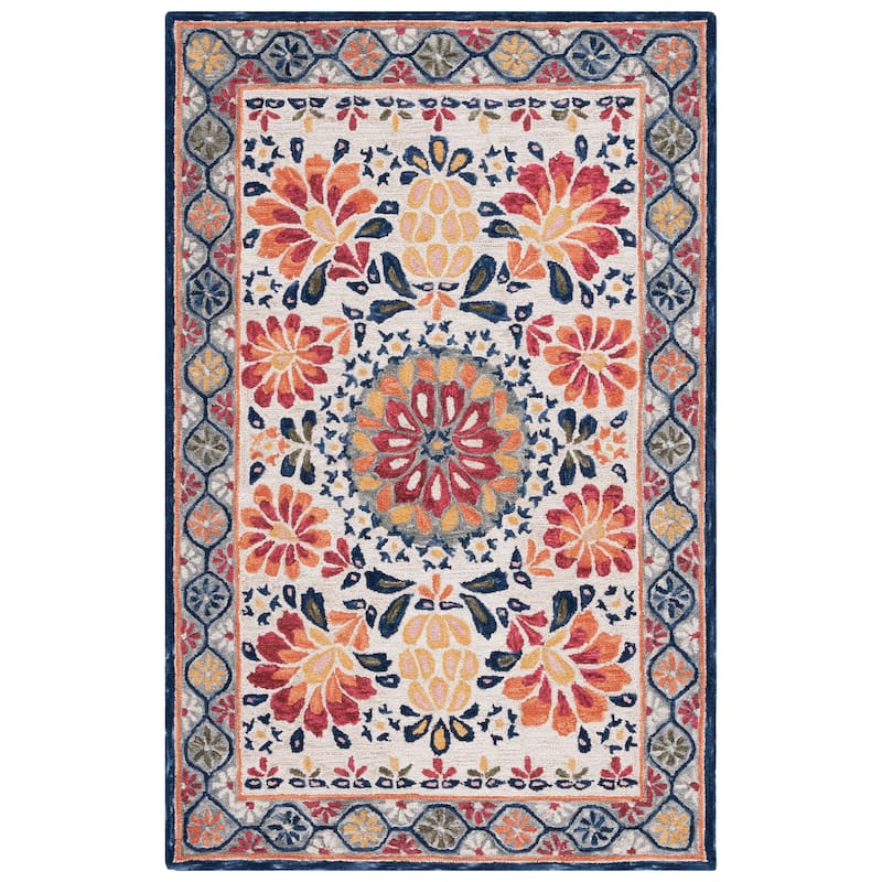 SAFAVIEH Handmade Blossom Kinneret French Country Wool Rug - 4' x 6' - Ivory/Red