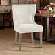 preview thumbnail 1 of 5, 37.25"H Upholstered Polyester Wingback Dining Chair with Piping Detail and Solid Wood Legs Cream