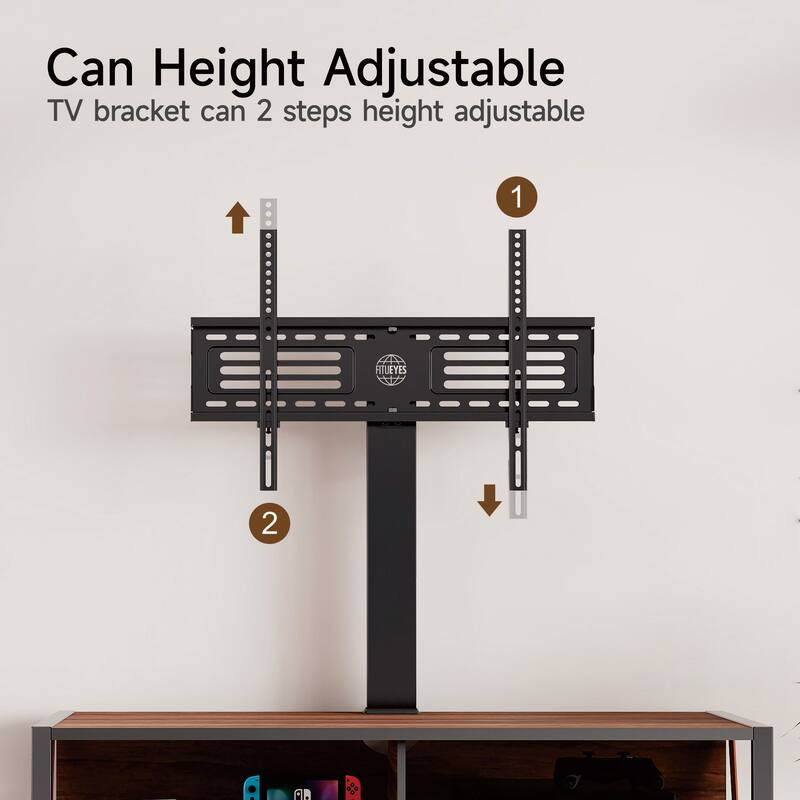 FITUEYES Wood TV Stand with Mount for 55-75 inch TVs Hold up to 88lbs, Swivel and Multi-functional with Foldable Drawers