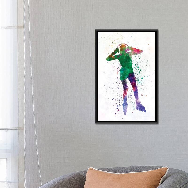 iCanvas "Woman In Roller Skates iIn Watercolor IV" by Paul Rommer Framed Canvas Print