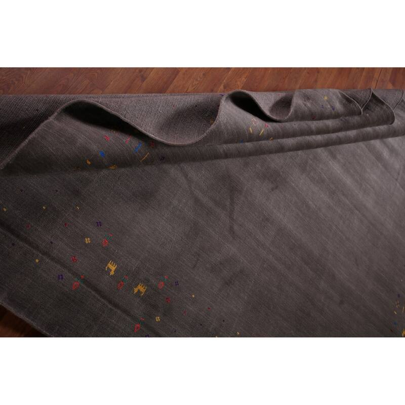 Earth Tone Gabbeh Indo Square Area Rug Hand-Knotted Wool Carpet - 8'2" X 7'10"