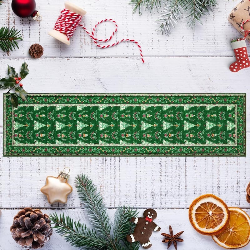 Soft Low Pile Festive Washable Christmas Area Rug for Xmas Holiday Decor, Green - 2*6ft