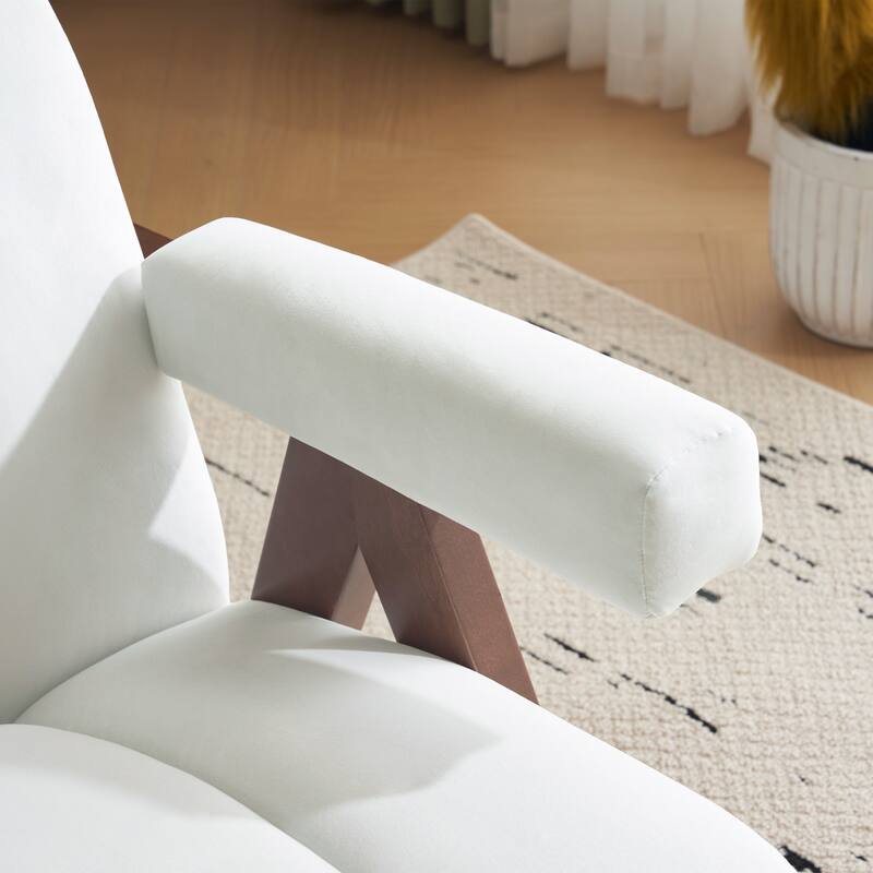 Roomfitters Mid-Century Modern Tufted Accent Chair with Walnut Solid Wood Frame and Inverted V-Legs, Ivory