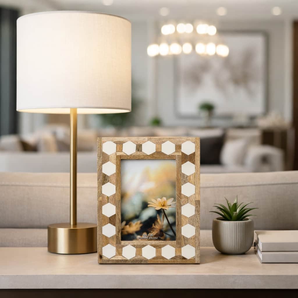 Resin Wood Hexagon Picture Frame Decor - White