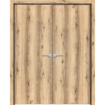 Solid French Double Doors 36 x 80 inches | Planum 0010 Walnut | Wood Solid Panel Frame Trims