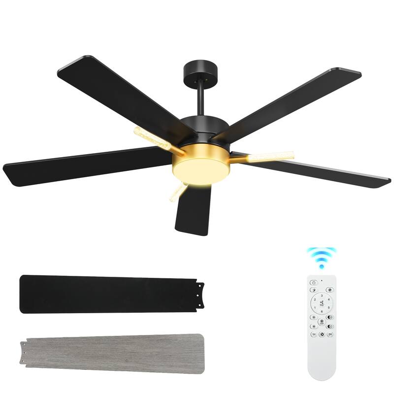 42 Inch Ceiling Fan with Light Remote 3 Crystal Rod and Dimmable Quiet Motor