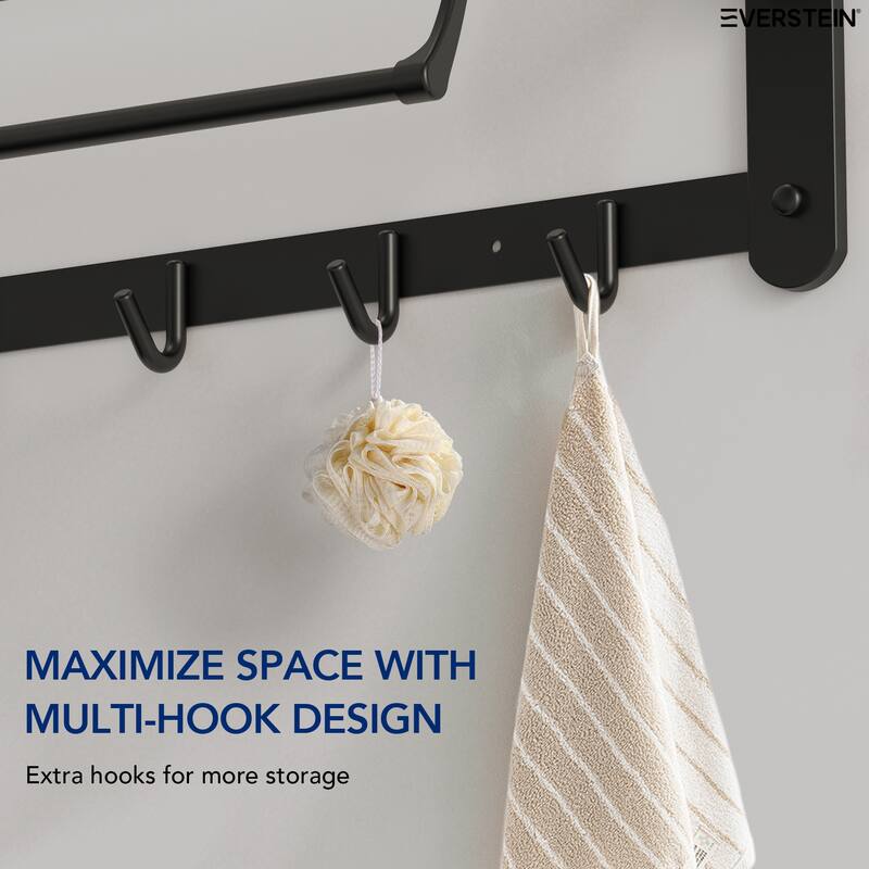 2-Tier Stainless Steel Bath Towel Rack with 5 Hooks