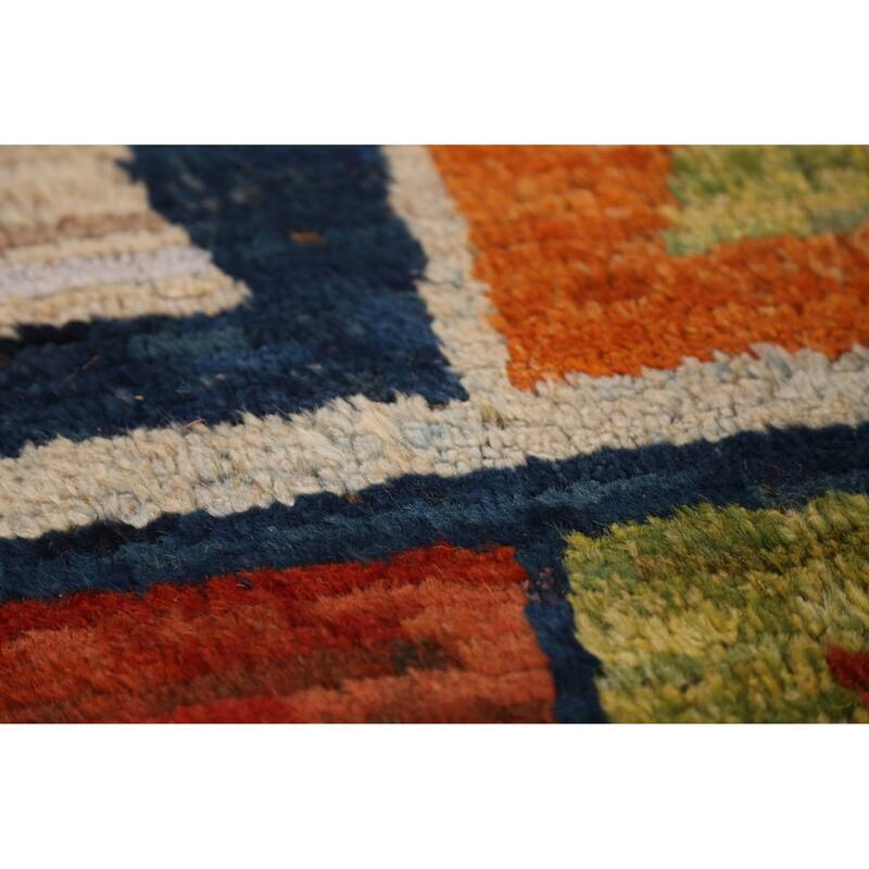 Striped Geometric Moroccan Oriental Area Rug Hand-Knotted Wool Carpet - 6'8" x 9'7"