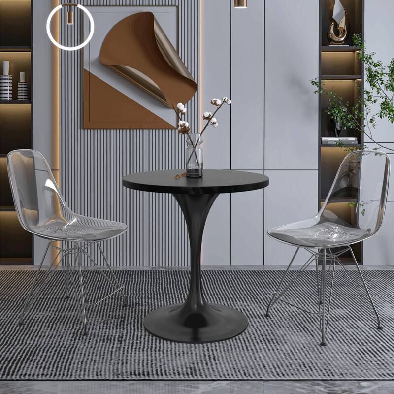 LeisureMod Verve 27" Round Dining Table with MDF Wood TableTop and Black Steel Base for Kitchen & Dining Room - 27.56"
