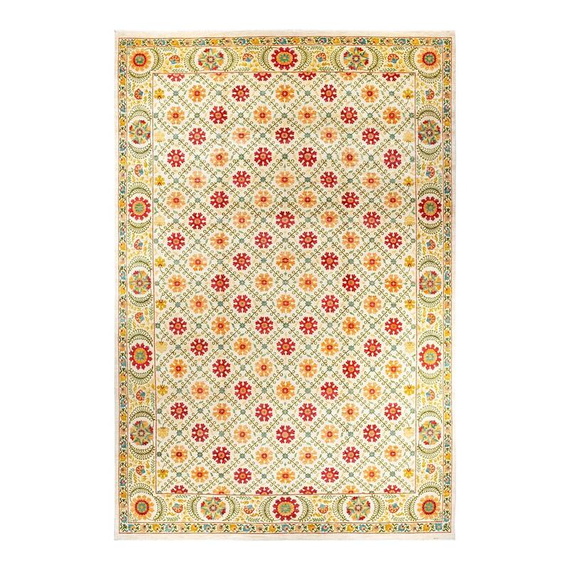 Overton Handknotted Wool Vintage Inspired Contemporary Suzani Ivory Area Rug - 17' 10" x 11' 10"