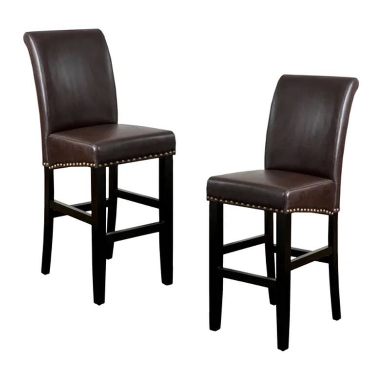 PU Leather Counter Chairs Set of 2 Barstools with Curved High Back, Nailhead Trim, Solid Wood Frame and Thick Upholstered Seat