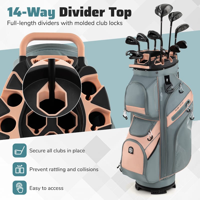 Gymax Golf Cart Bag Molded Lock Top Golf Bag w/14-Way Full Length