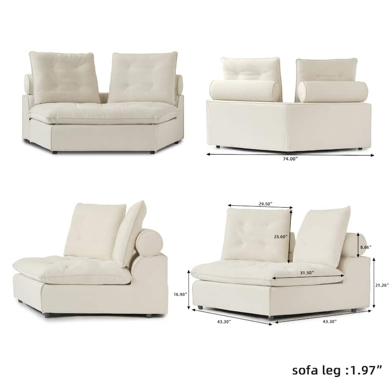 211.77" Down Filled Curved Sectional Sofa Oversized 4 Seater with Ottoman for Living Room Set