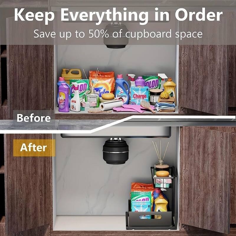 2 Tier Under Sink Organizer Slide Out Kitchen Cabinet Organizer