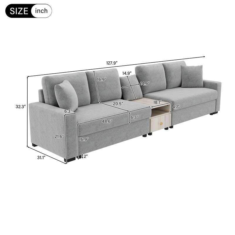 Roomfitters Modern Modular Sofa Couch with Storage Armrest and Center Console, 128 Inch