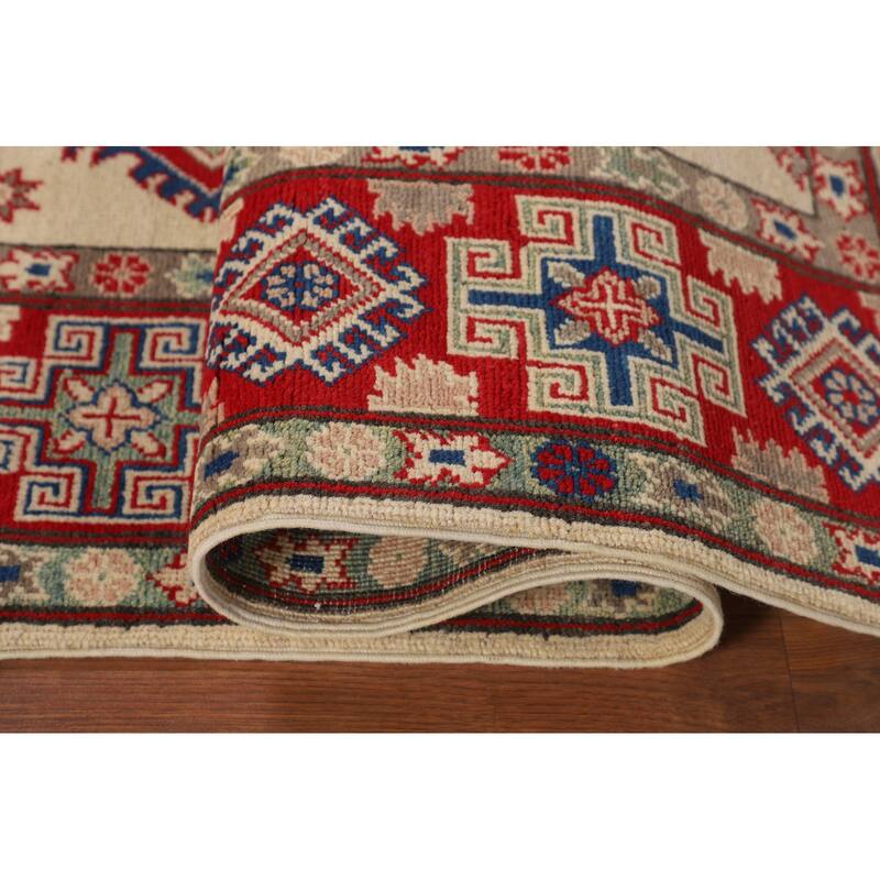 Geometric Kazak Oriental Area Rug Living Room Handmade Wool Carpet - 4'11" x 7'0"
