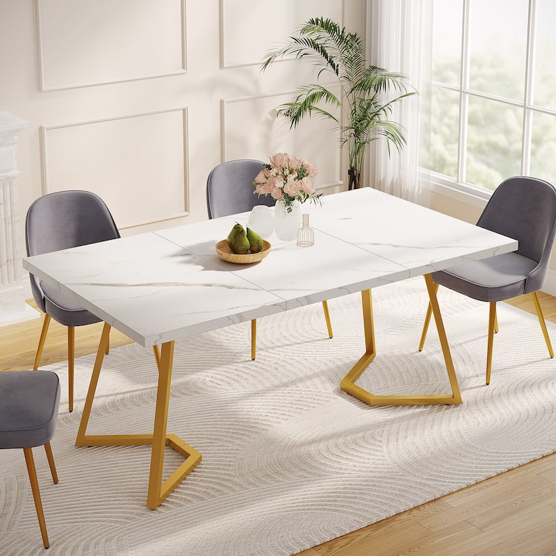 Modern 55 Inches Dining Table, Rectangular Dinner Table for 6