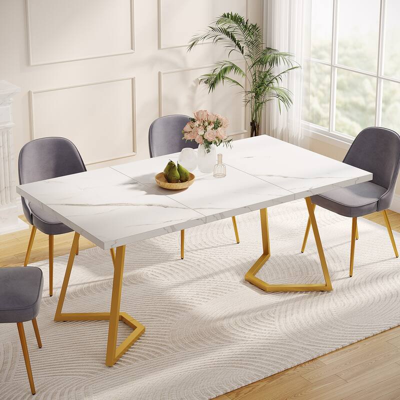 Modern Dining Dinner Table, 55 Inches Dining Room Table for 4-6 People - White