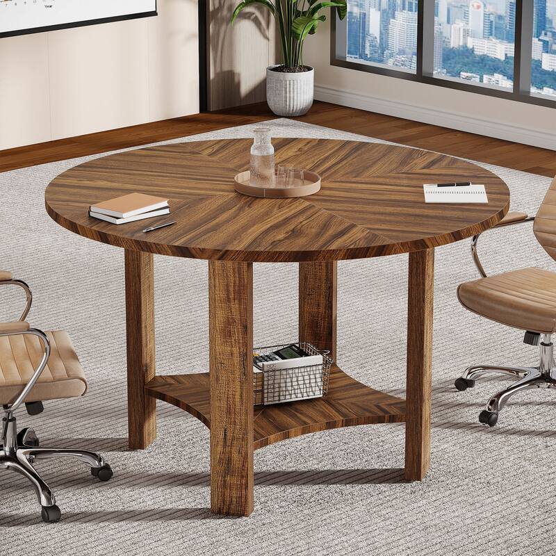 47-Inch Round Conference Table for 4-6 People with Storage Shelf - 47.24" L x 47.24" W x 29.53" H