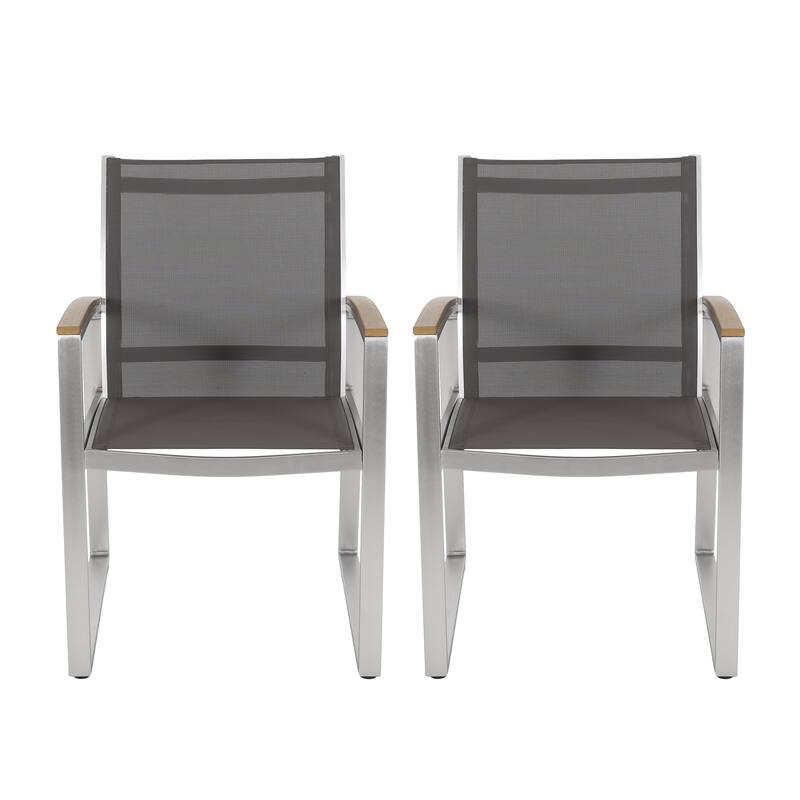 Modern 2 Piece Mesh Armrest Dining Chairs with Rust Proof Aluminum Frame for Dining Room Kitchen Bedroom Living Room Terrace